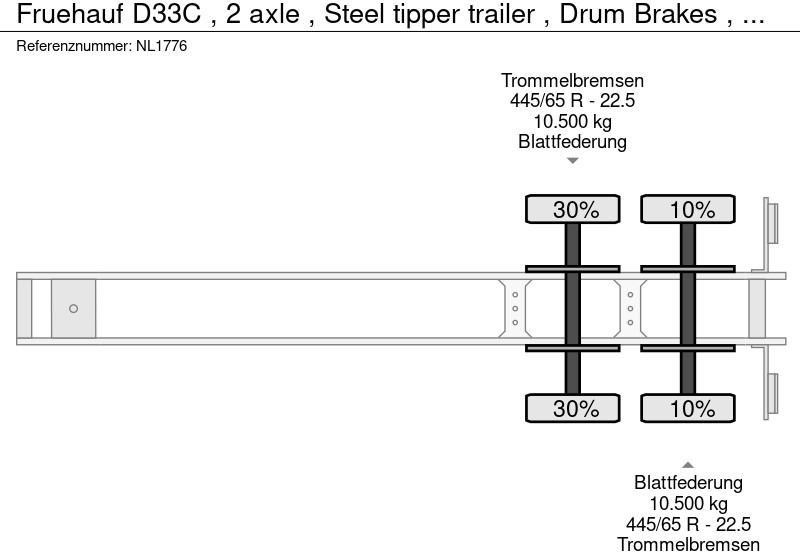 翻斗半拖车 Fruehauf D33C , 2 axle , Steel tipper trailer , Drum Brakes , Spring suspension：图15