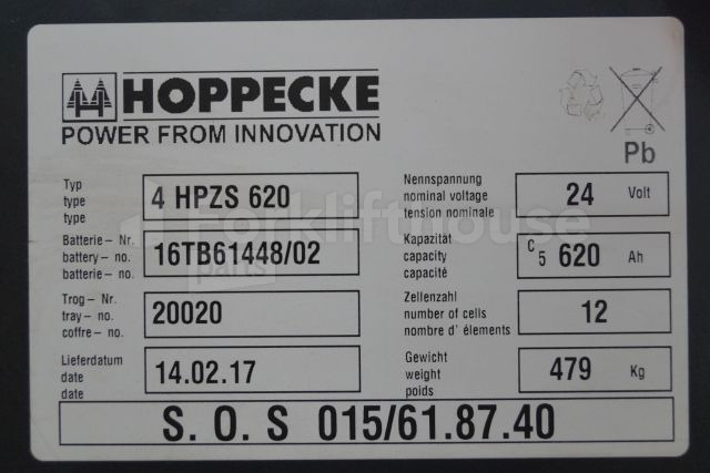 电池 适用于 材料装卸设备 Hoppeke unknown Battery 24V620Ah 4HPZS620 year 2017 weight 479 kg：图3