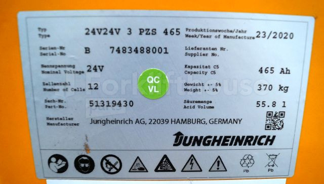 电池 适用于 材料装卸设备 Jungheinrich unknown Battery 24V465Ah 24 3PZS465 year 21/2020 370 kg dimensions 78,5x21x79cm sn. 7483488001：图3