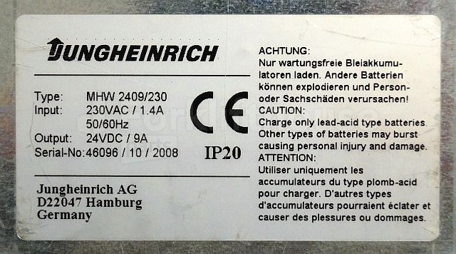 电池 适用于 材料装卸设备 Jungheinrich unknown ChargerMHW24096/230 24VDC9A IP20 Input 230VAC/1,4 sn. 46096/10：图4