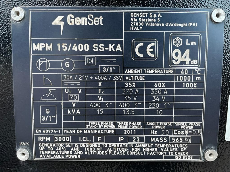发电机组 Kubota GenSet MPM 15/400 SS-KA 15 kVA 400 Amp Silent Las generatorset：图5