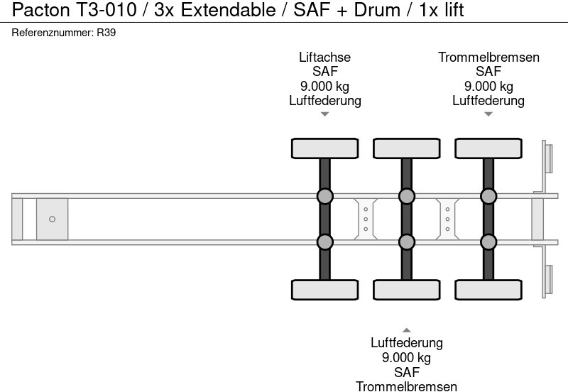 集装箱运输车/ 可拆卸车身的半拖车 Pacton T3-010 / 3x Extendable / SAF + Drum / 1x lift：图9