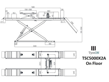 车间设备 TSC5000X2A Alignment scissor lift - On floor - Free wheel lifting system - 5.3 m lightened runways - 5T- Mounted on the floor：图2