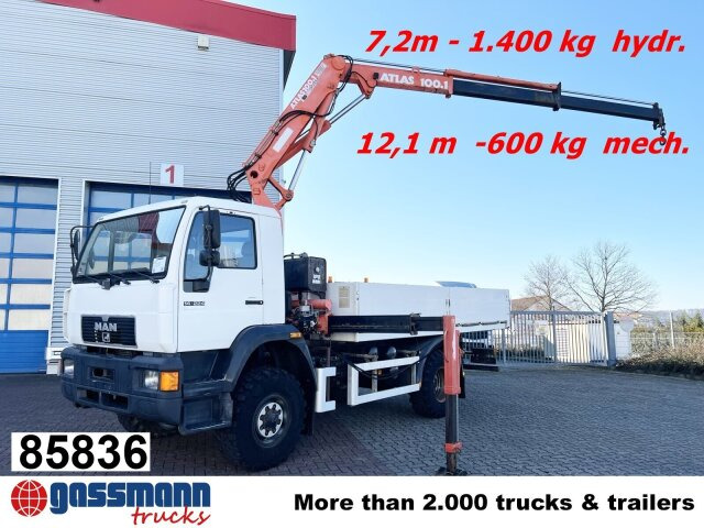 MAN 14.224 LAC 4x4 BB mit Kran Atlas 100.1 - 栏板式/ 平板卡车, 起重车:图1 MAN 14.224 LAC 4x4 BB mit Kran Atlas 100.1 - 栏板式/ 平板卡车, 起重车:图1