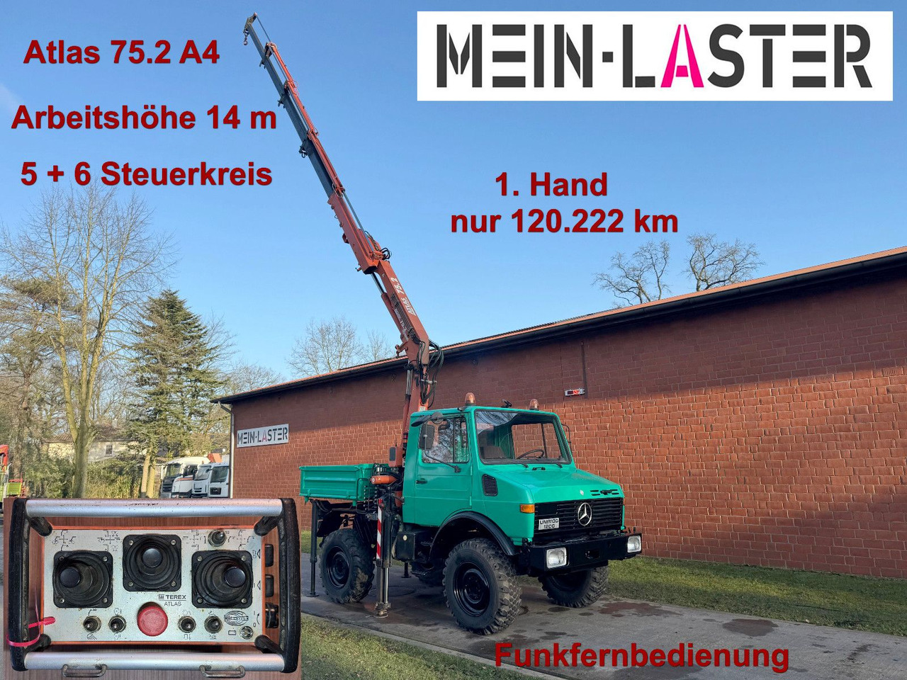 Unimog U 1200 Atlas 75.2 Kran 14 m Funk FB *1. Hand - 起重车, 翻斗车:图1 Unimog U 1200 Atlas 75.2 Kran 14 m Funk FB *1. Hand - 起重车, 翻斗车:图1