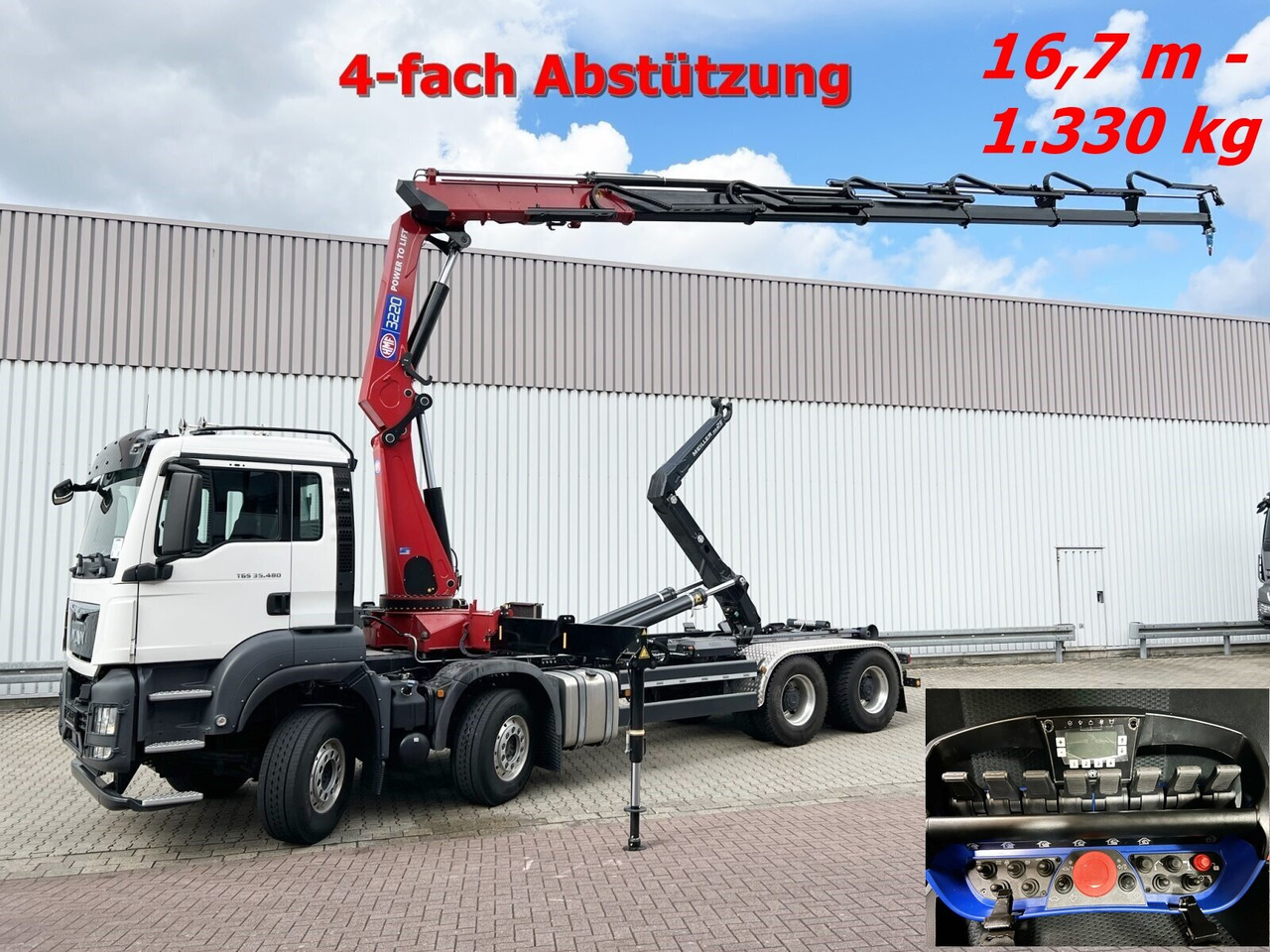 MAN TGS 35.480 8X4 BL TGS 35.480 8X4 BL, Intarder, Kran HMF 3220-K6, 4-fach Abstützung, Funk - 吊钩升降车, 起重车:图1 MAN TGS 35.480 8X4 BL TGS 35.480 8X4 BL, Intarder, Kran HMF 3220-K6, 4-fach Abstützung, Funk - 吊钩升降车, 起重车:图1