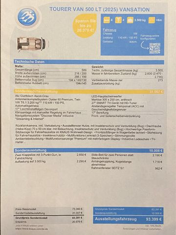 新的 半集成房车 Knaus Tourer Van 500 LT, slide Bett, 4 P. Zulassung：图20
