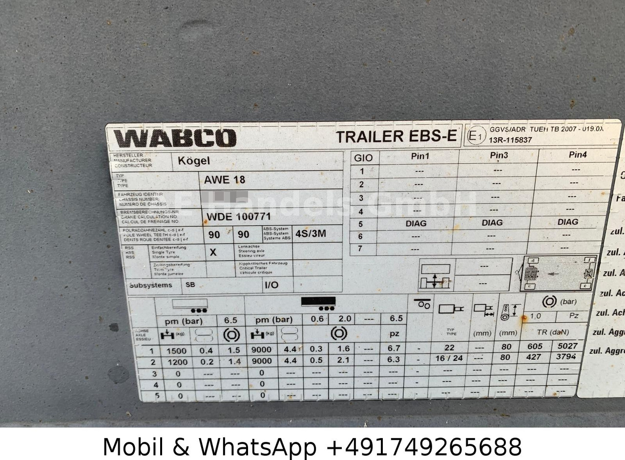 集装箱运输车/ 可拆卸车身的拖车 Kögel AW 18 BDF Drehschemel *Scheibenbremsen/Vollluft：图12