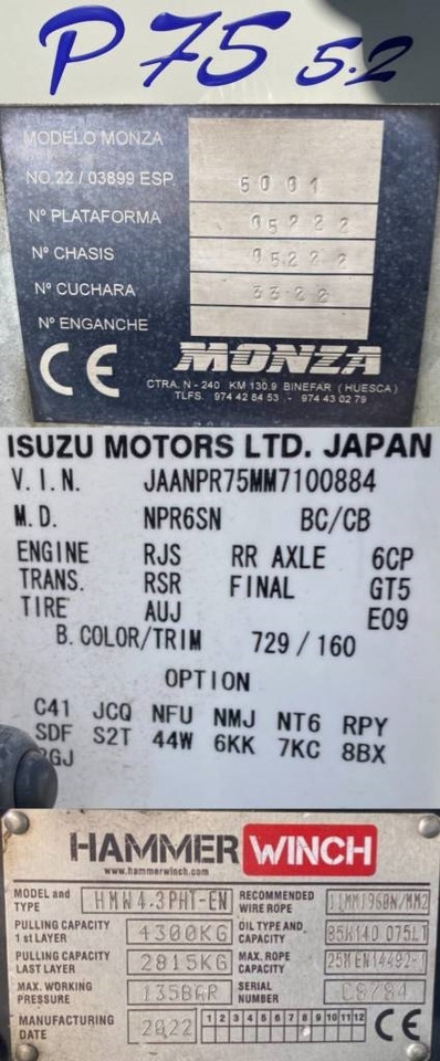 自动转运卡车 Isuzu P75-S2/MONZA 1er Main Carte grise Française：图14