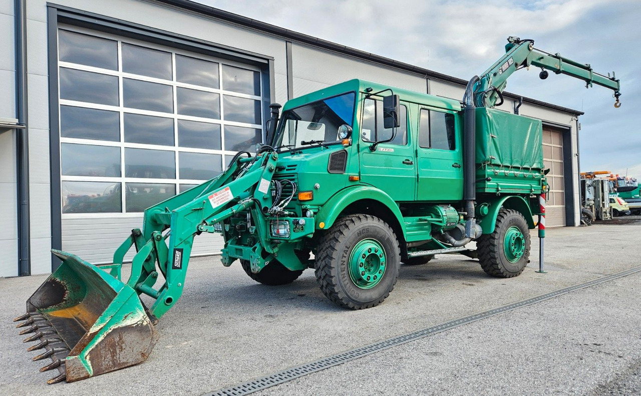 Unimog U2150 Doka HIAB 105 Kran Winde Frontlader - 卡车, 起重车:图1 Unimog U2150 Doka HIAB 105 Kran Winde Frontlader - 卡车, 起重车:图1