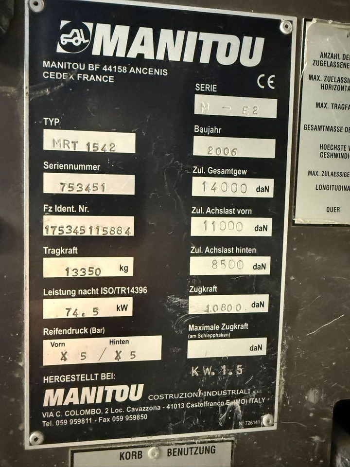 Manitou MRT 1542 M, Korb, Schaufel, Gabeln - 轮式装载机:图4 Manitou MRT 1542 M, Korb, Schaufel, Gabeln - 轮式装载机:图4