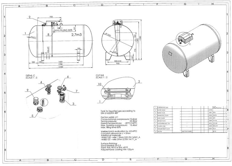 De Visser Propaan/Butaan LPG tank 2700 L (1,35 ton) Gastank, Gas, Gaz, LPG, GPL, Propane, Butane Ø 1250 including tank fittings - 燃料箱:图3 De Visser Propaan/Butaan LPG tank 2700 L (1,35 ton) Gastank, Gas, Gaz, LPG, GPL, Propane, Butane Ø 1250 including tank fittings - 燃料箱:图3