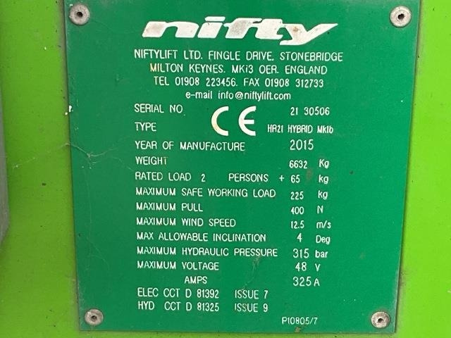 Niftylift HR21 - 铰接臂:图5 Niftylift HR21 - 铰接臂:图5