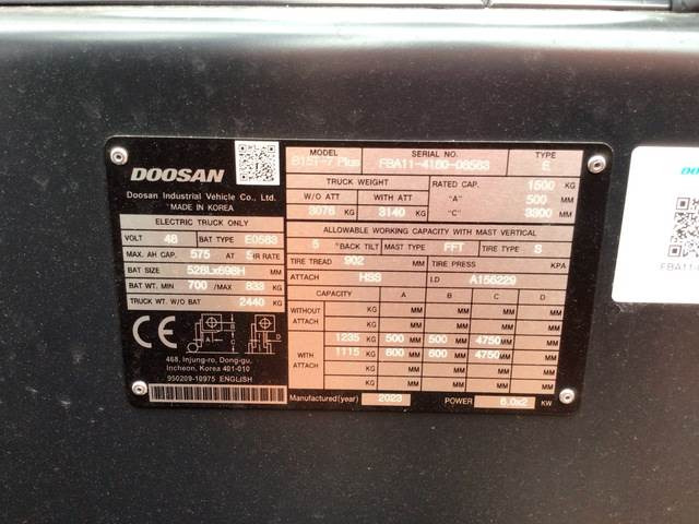 Doosan B15T-7 PLUS - 电动叉车:图5 Doosan B15T-7 PLUS - 电动叉车:图5