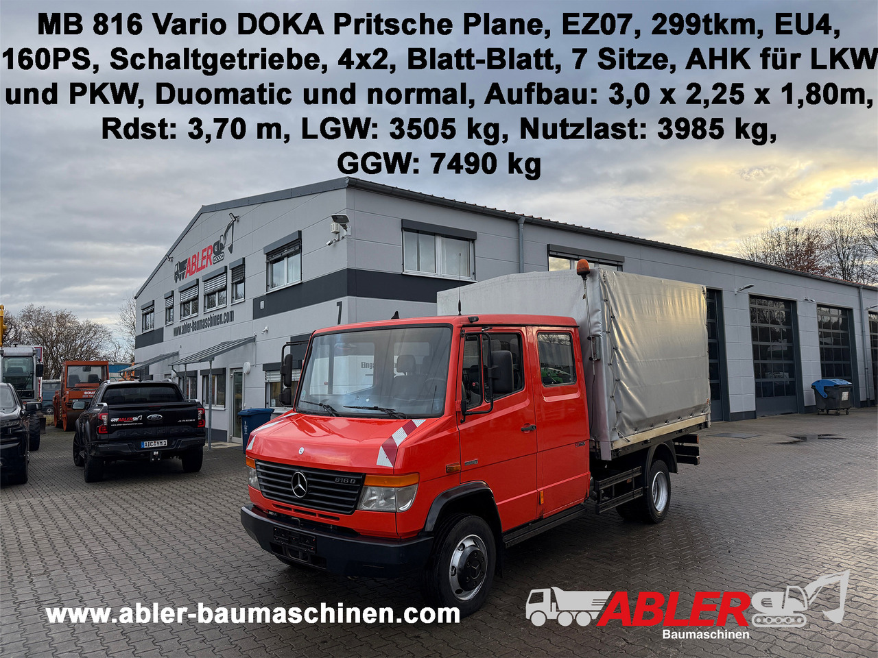 Mercedes-Benz 816 Vario Doka Pritsche Plane 2x AHK - 侧帘卡车:图1 Mercedes-Benz 816 Vario Doka Pritsche Plane 2x AHK - 侧帘卡车:图1