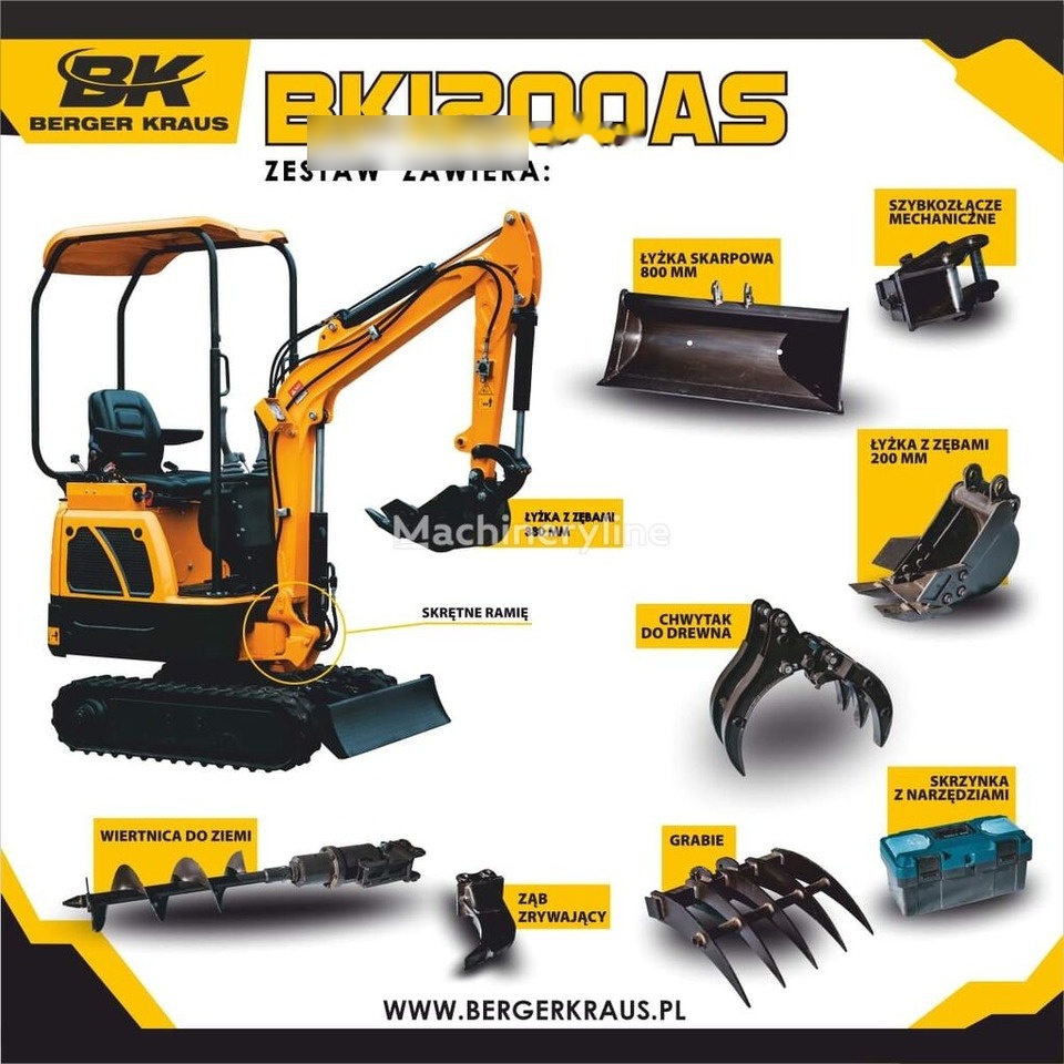 Berger Kraus Nowy BERGER KRAUS BK1200AS KUBOTA skrętne ramie Minikoparka + ze - 小型挖掘机:图1 Berger Kraus Nowy BERGER KRAUS BK1200AS KUBOTA skrętne ramie Minikoparka + ze - 小型挖掘机:图1