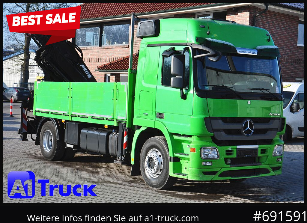 MERCEDES-BENZ Actros 1844 MP3, Kran MKG 291 HP 5+3 Funk, TÜV 06/2026 - 栏板式/ 平板卡车, 起重车:图1 MERCEDES-BENZ Actros 1844 MP3, Kran MKG 291 HP 5+3 Funk, TÜV 06/2026 - 栏板式/ 平板卡车, 起重车:图1