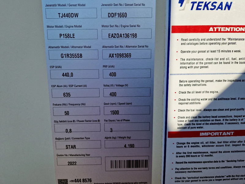 Doosan Teksan TJ440DW generator 440kVA Doosan 8-cilinder UNUSED - 发电机组:图5 Doosan Teksan TJ440DW generator 440kVA Doosan 8-cilinder UNUSED - 发电机组:图5