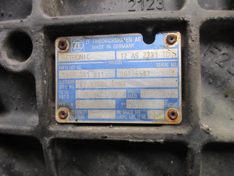 MAN 81.32004-6267 // 12AS2331 TD RATIO 15,86-1.00 TRANSMISSSIE EURO 5 - 变速箱 适用于 卡车:图5 MAN 81.32004-6267 // 12AS2331 TD RATIO 15,86-1.00 TRANSMISSSIE EURO 5 - 变速箱 适用于 卡车:图5