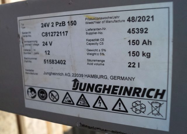 Jungheinrich unknown | Battery 24 2PZB150 year 2021 weight 150 kg sn. C81272117 - 电池 适用于 材料装卸设备:图3 Jungheinrich unknown | Battery 24 2PZB150 year 2021 weight 150 kg sn. C81272117 - 电池 适用于 材料装卸设备:图3