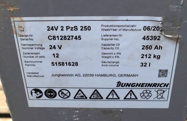 Jungheinrich unknown | Battery 24 2PZS250 year 2022 weight 212 kg sn. C8182745 o - 电池 适用于 材料装卸设备:图3 Jungheinrich unknown | Battery 24 2PZS250 year 2022 weight 212 kg sn. C8182745 o - 电池 适用于 材料装卸设备:图3