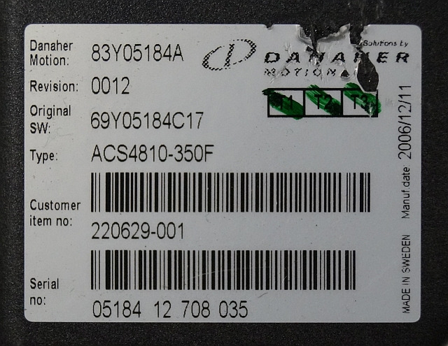Toyota/BT 220629-001 | Danaher motion AC Superdrive motor controller 83Y05184A A - ECU 适用于 材料装卸设备:图2 Toyota/BT 220629-001 | Danaher motion AC Superdrive motor controller 83Y05184A A - ECU 适用于 材料装卸设备:图2