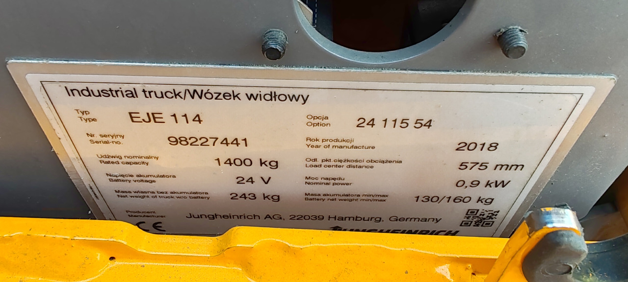 Jungheinrich EJE 114 Lion 1400kg/ 2018y/ 10138mh - 码垛车:图5 Jungheinrich EJE 114 Lion 1400kg/ 2018y/ 10138mh - 码垛车:图5