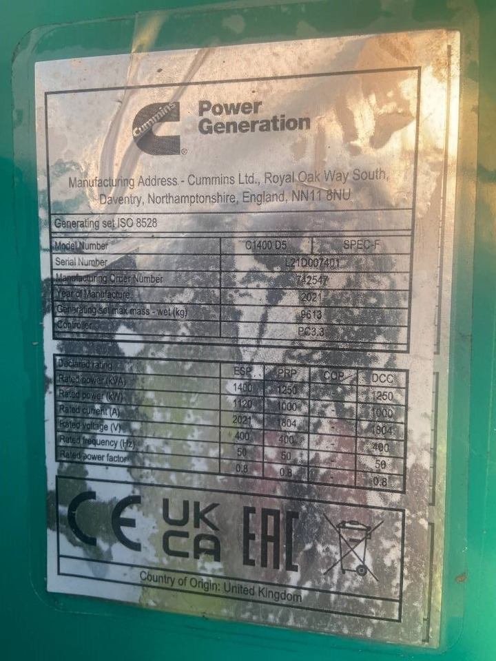 Cummins C1400D5 - 1.400 kVA Generator - DPX-18532-O - 发电机组:图3 Cummins C1400D5 - 1.400 kVA Generator - DPX-18532-O - 发电机组:图3
