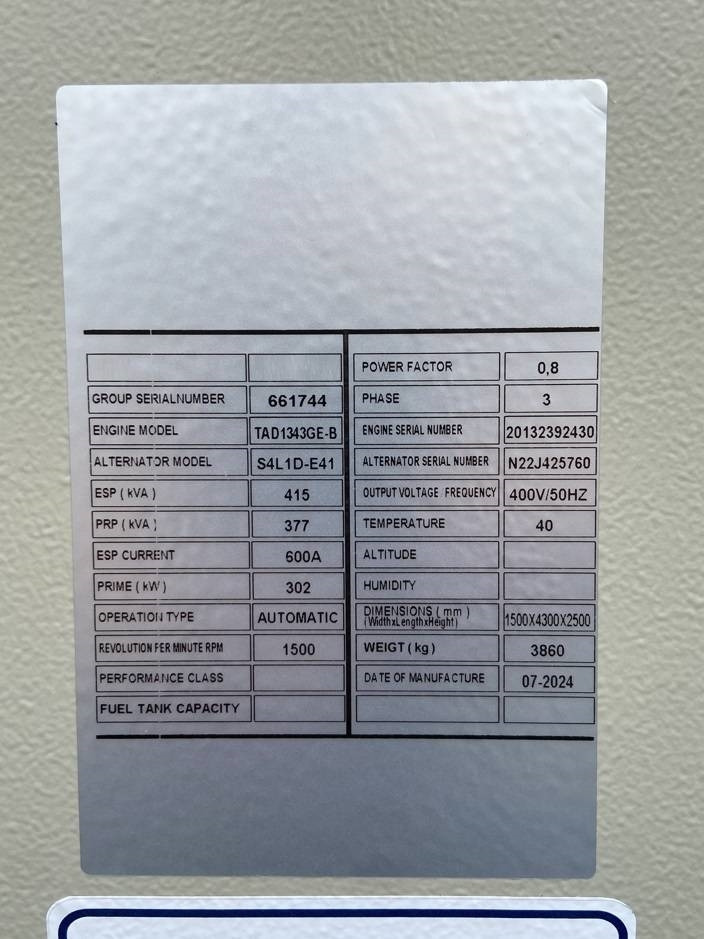 Volvo TAD1343GE-B - 415 kVA Generator - DPX-18879 - 发电机组:图4 Volvo TAD1343GE-B - 415 kVA Generator - DPX-18879 - 发电机组:图4