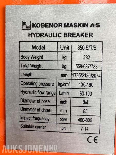 Ny KM 850 Pigghammer CE merket med garanti (s50) - 附件 适用于 建筑机械:图3 Ny KM 850 Pigghammer CE merket med garanti (s50) - 附件 适用于 建筑机械:图3