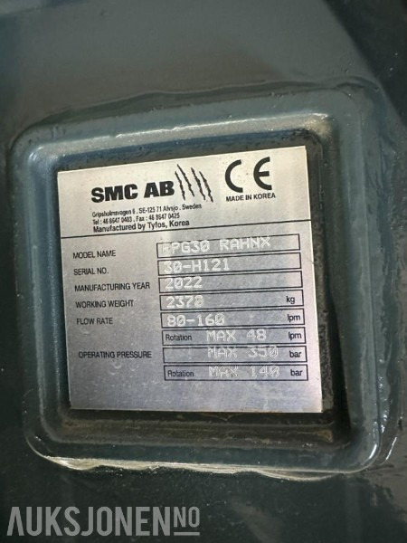 SMC Sorteringsklype med rotasjon EPG30 XDB-2400EP, S80 - 附件 适用于 建筑机械:图5 SMC Sorteringsklype med rotasjon EPG30 XDB-2400EP, S80 - 附件 适用于 建筑机械:图5