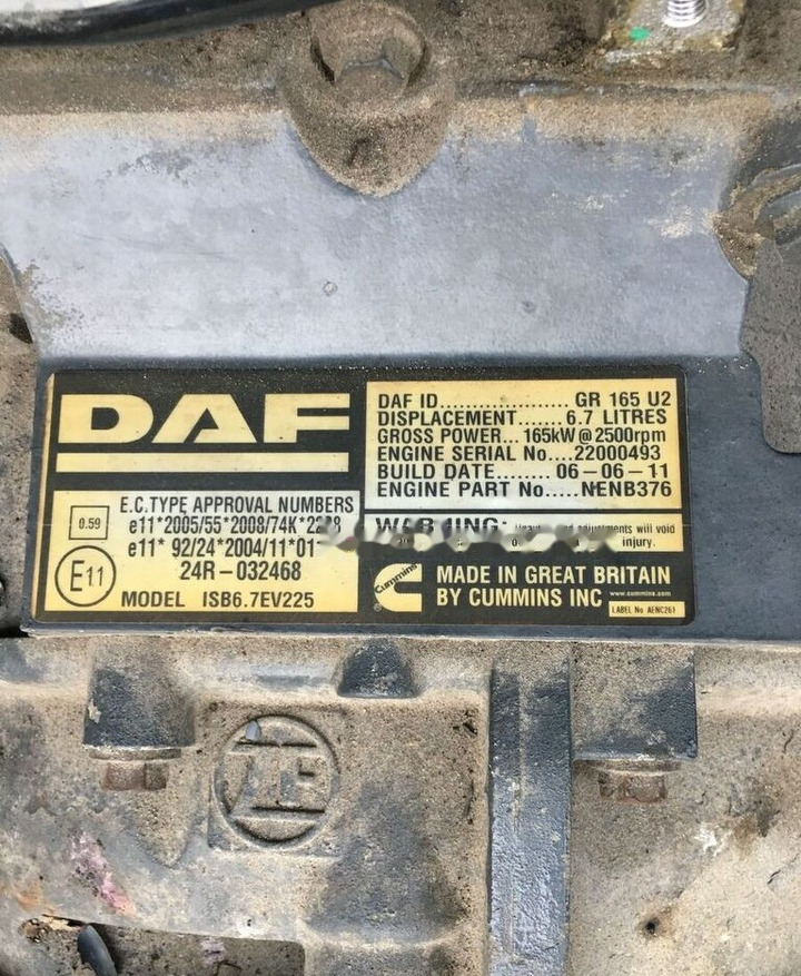 DAF Paccar GR 165 U2 DAF CF, LF - 发动机 适用于 卡车:图2 DAF Paccar GR 165 U2 DAF CF, LF - 发动机 适用于 卡车:图2