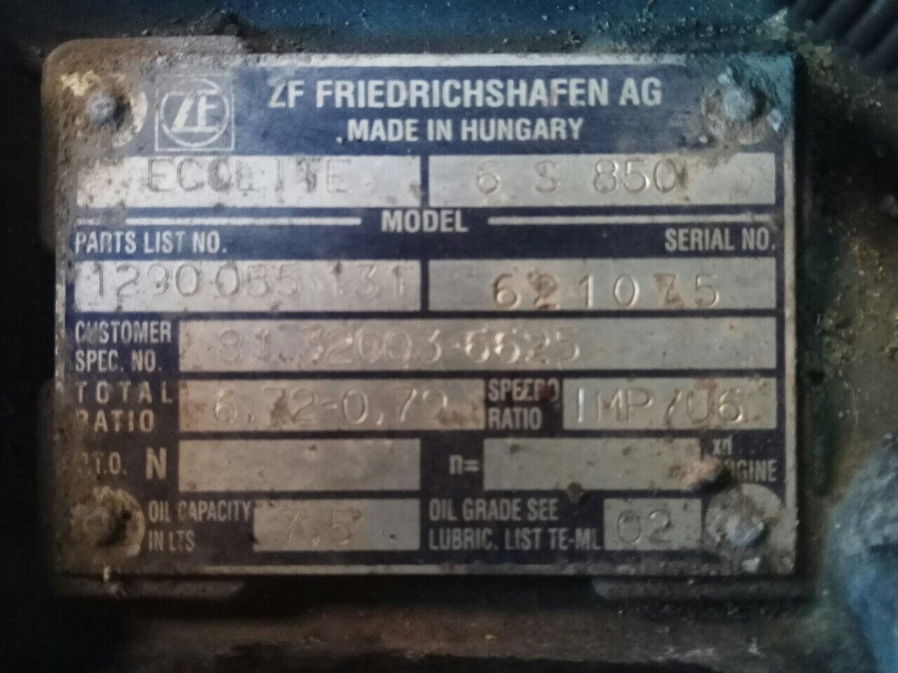 ZF 6s850 81.32003-6625 MAN L2000 TGL - 变速箱 适用于 卡车:图1 ZF 6s850 81.32003-6625 MAN L2000 TGL - 变速箱 适用于 卡车:图1