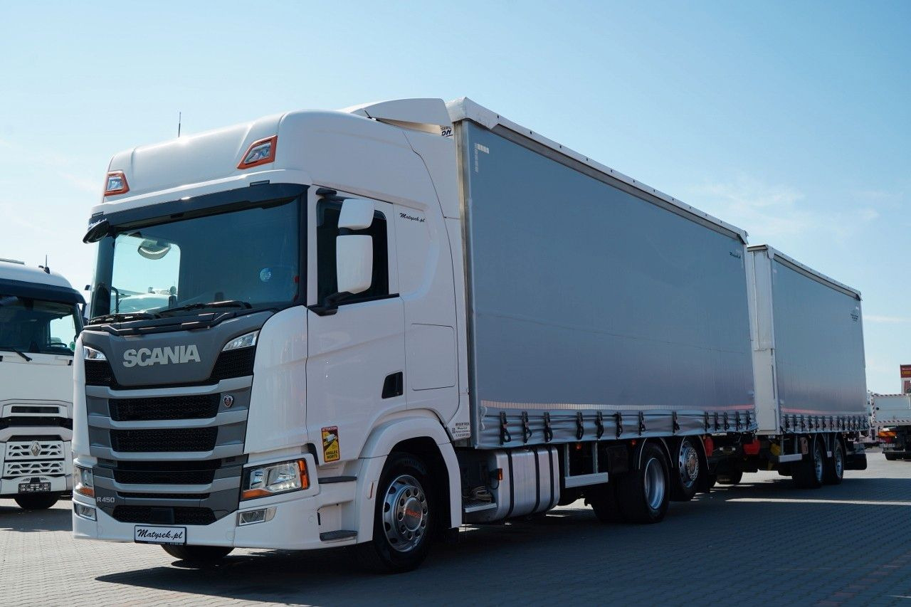 Scania R 450 / ZESTAW TANDEM 120 M3 / PRZEJAZDOWY / OŚ - 侧帘卡车:图1 Scania R 450 / ZESTAW TANDEM 120 M3 / PRZEJAZDOWY / OŚ - 侧帘卡车:图1