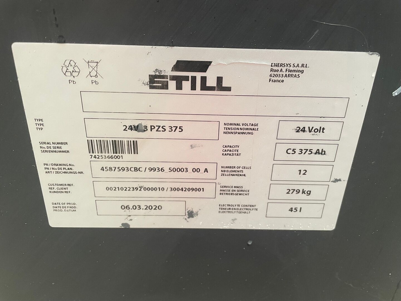 Hawker 24 Volt I 3 PZS 375 - 电池 适用于 材料装卸设备:图2 Hawker 24 Volt I 3 PZS 375 - 电池 适用于 材料装卸设备:图2