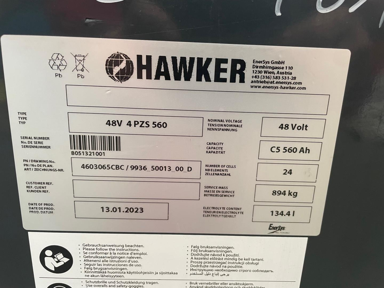 Hawker 48V   4 PZS 560 - 电池 适用于 材料装卸设备:图2 Hawker 48V   4 PZS 560 - 电池 适用于 材料装卸设备:图2