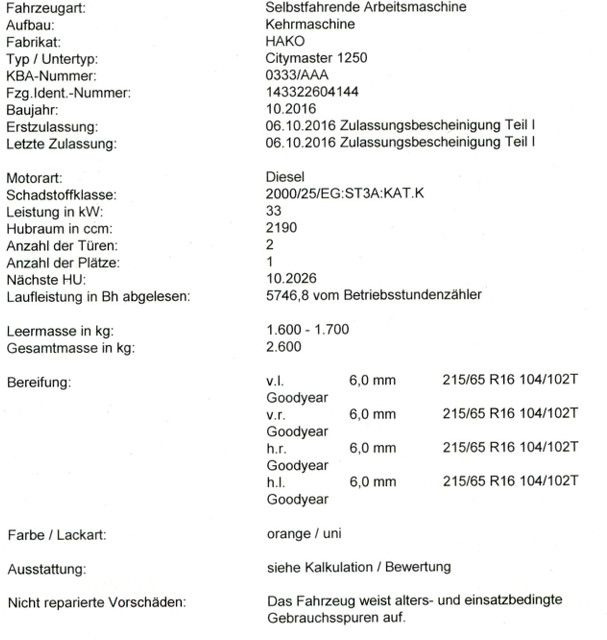 Hako Citymaster 1250 Kehrmaschine - 道路清扫机:图2 Hako Citymaster 1250 Kehrmaschine - 道路清扫机:图2