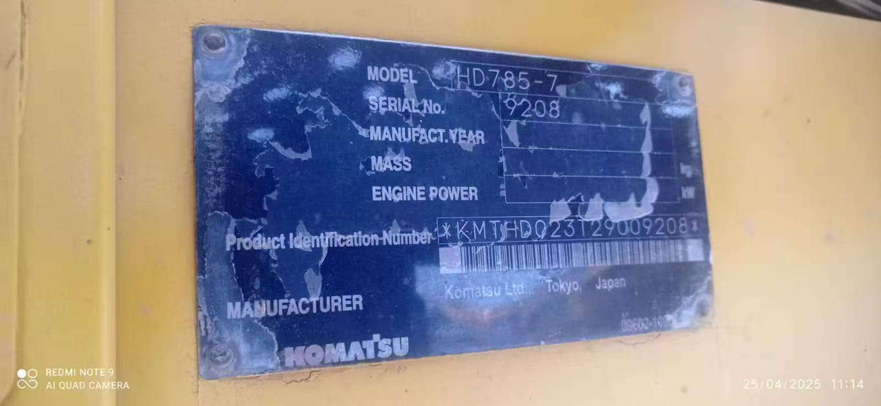 KOMATSU HD785-7 - 未铰接自卸车/ 运石车:图1 KOMATSU HD785-7 - 未铰接自卸车/ 运石车:图1