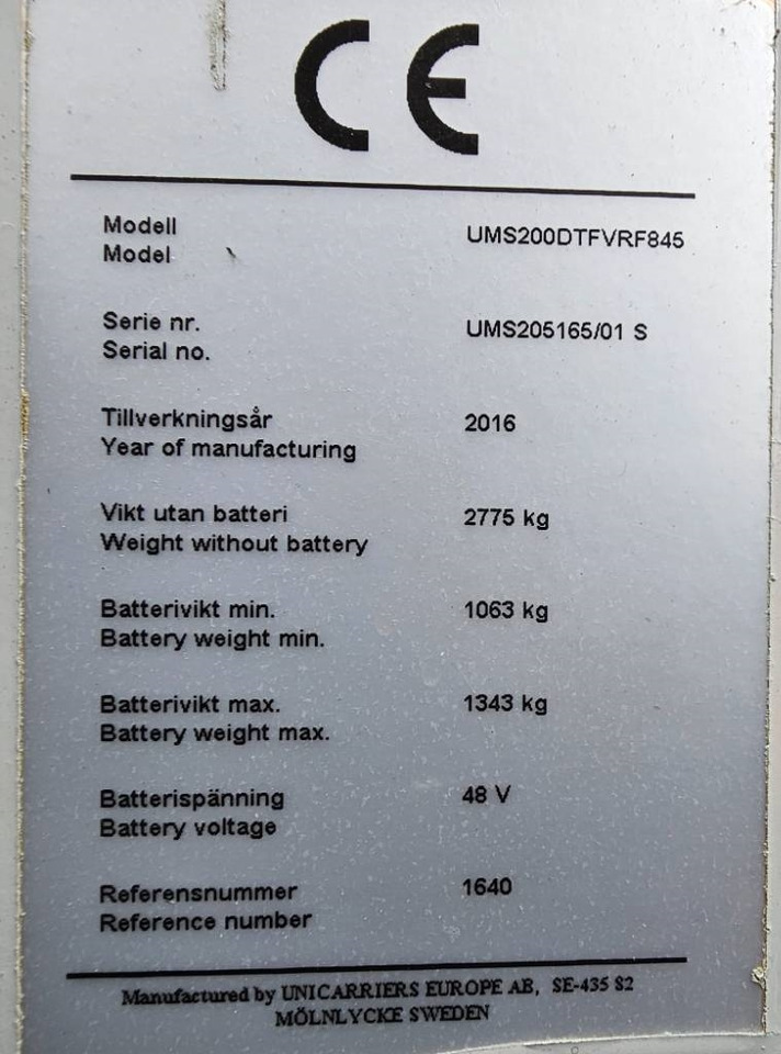 前移式叉车 UniCarriers UMS 200 DTFVRF845:图14 前移式叉车 UniCarriers UMS 200 DTFVRF845:图14