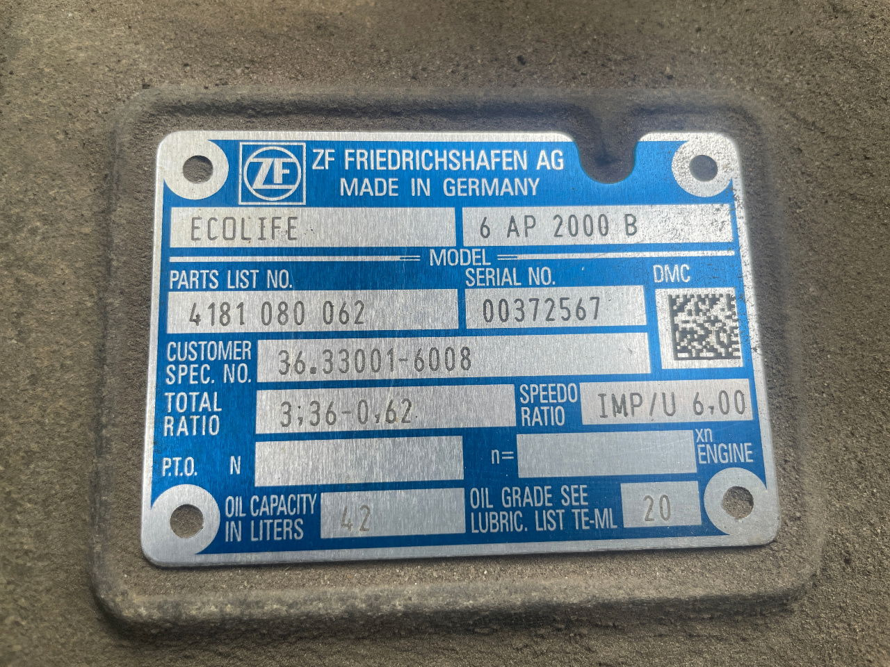 ZF Getriebe ZF 6 AP 2000 B Ecolife 4181080062 6AP2000B MAN Citaro Lions City - 变速箱及其零件 适用于 巴士:图2 ZF Getriebe ZF 6 AP 2000 B Ecolife 4181080062 6AP2000B MAN Citaro Lions City - 变速箱及其零件 适用于 巴士:图2