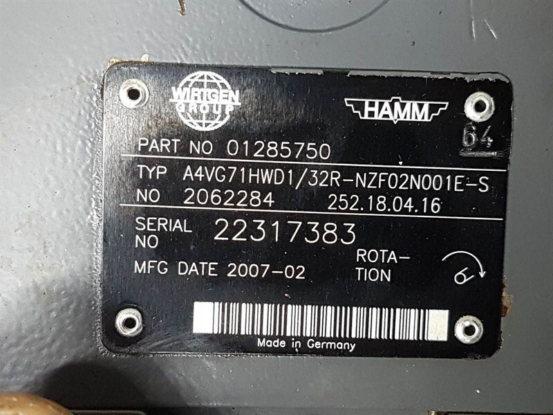 Wirtgen 01285750-Rexroth A4VG71HWD1/32R-Drive pump/Rijpomp - 液压系统 适用于 建筑机械:图5 Wirtgen 01285750-Rexroth A4VG71HWD1/32R-Drive pump/Rijpomp - 液压系统 适用于 建筑机械:图5