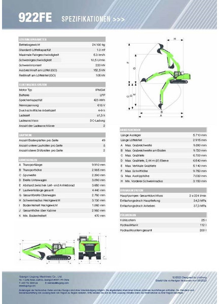 LIUGONG 922 FE vollelektrisch, 24.100 kg - 履带式挖掘机:图2 LIUGONG 922 FE vollelektrisch, 24.100 kg - 履带式挖掘机:图2