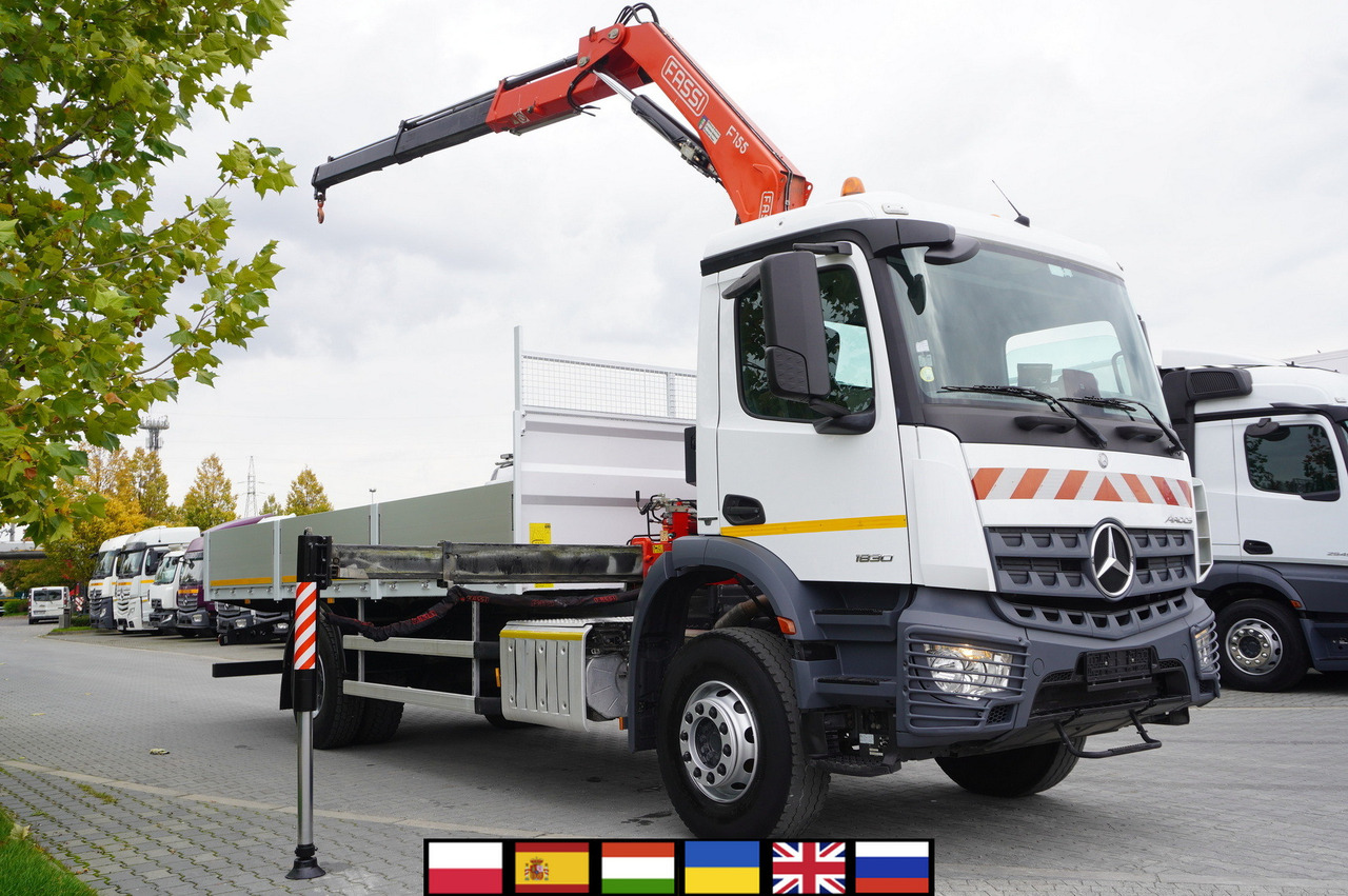 MERCEDES-BENZ Arocs 1830 / Flatbed 16 EPAL / HDS Fassi 155 / Reach 8 m / Load capacity 6160 kg - 栏板式/ 平板卡车, 起重车:图1 MERCEDES-BENZ Arocs 1830 / Flatbed 16 EPAL / HDS Fassi 155 / Reach 8 m / Load capacity 6160 kg - 栏板式/ 平板卡车, 起重车:图1