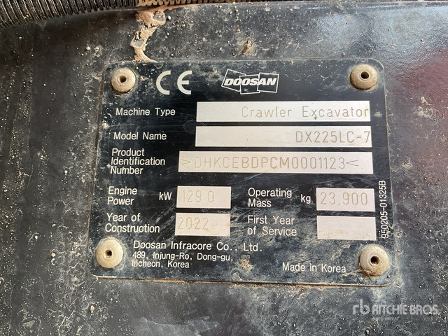 2022 Doosan DX225LC-7 Tracked Excavator - 履带式挖掘机:图1 2022 Doosan DX225LC-7 Tracked Excavator - 履带式挖掘机:图1