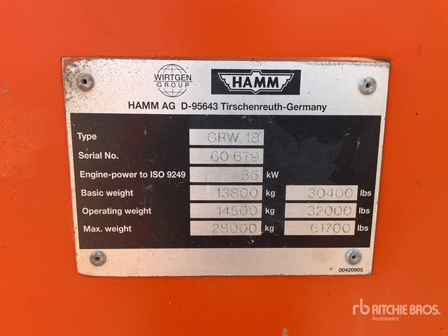 2003 Hamm GRW18 8 Wheel Pneumatic Roller - 气动碾压机:图1 2003 Hamm GRW18 8 Wheel Pneumatic Roller - 气动碾压机:图1