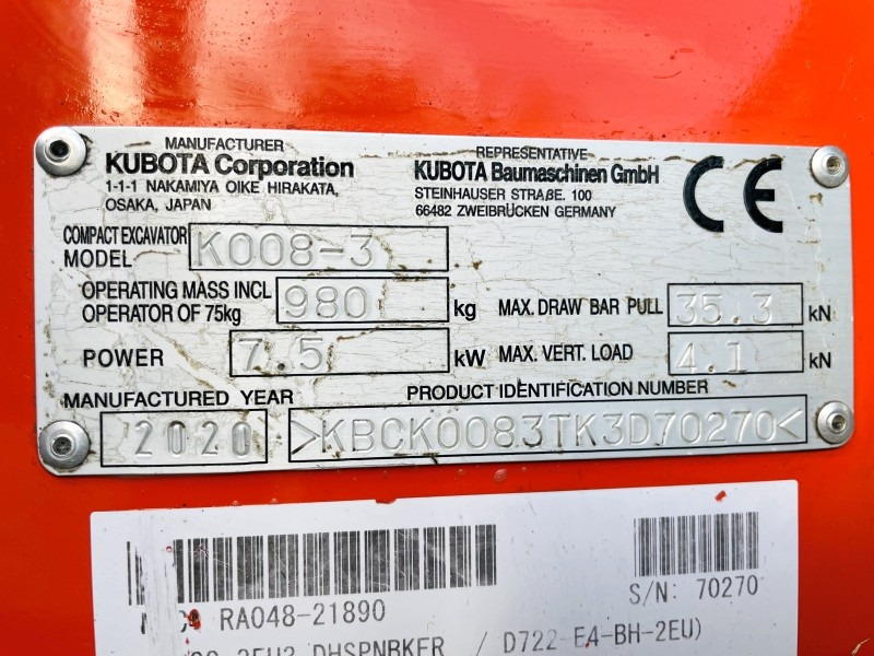 Kubota K008-3 (3727) - 小型挖掘机:图3 Kubota K008-3 (3727) - 小型挖掘机:图3