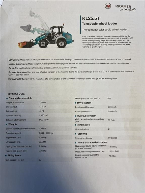 Kramer KL25.5T med Teleskoparm, så den har stor rækkevid - 伸缩臂轮式装载机:图5 Kramer KL25.5T med Teleskoparm, så den har stor rækkevid - 伸缩臂轮式装载机:图5