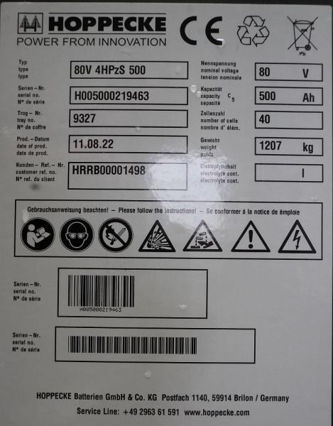 HOPPECKE 80 Volt 4 PzS 500 Ah - 电池 适用于 材料装卸设备:图5 HOPPECKE 80 Volt 4 PzS 500 Ah - 电池 适用于 材料装卸设备:图5