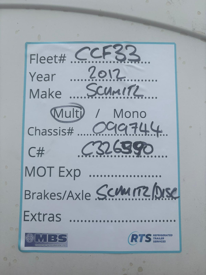 2012 Schmitz 13.6m Fridge Trailer – CCF33 - 冷藏半拖车:图2 2012 Schmitz 13.6m Fridge Trailer – CCF33 - 冷藏半拖车:图2