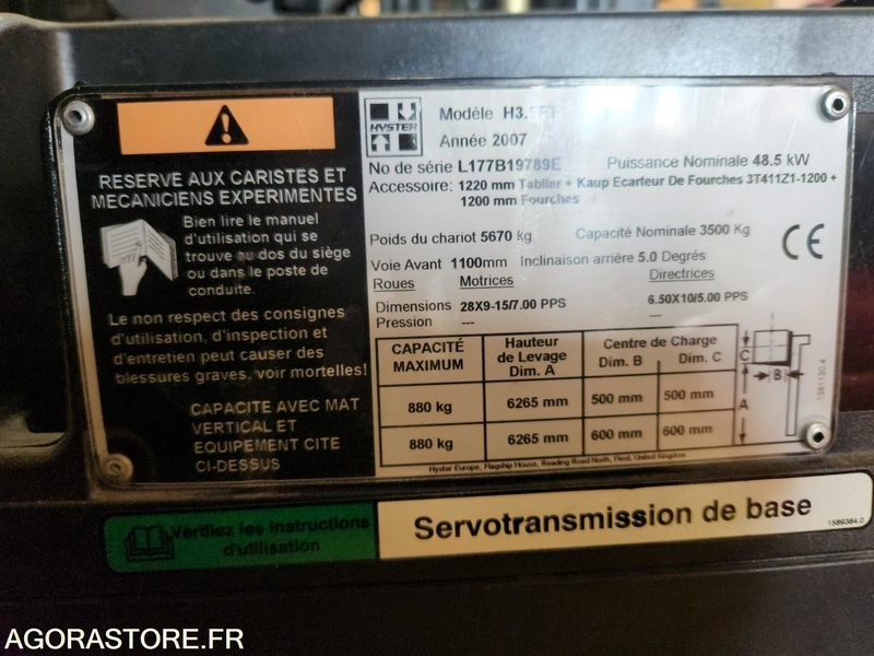 CHARIOT ELEVATEUR DIESEL 3T5 HYSTER H3.5FT - 2007 - 1033 heures - 柴油叉车:图2 CHARIOT ELEVATEUR DIESEL 3T5 HYSTER H3.5FT - 2007 - 1033 heures - 柴油叉车:图2